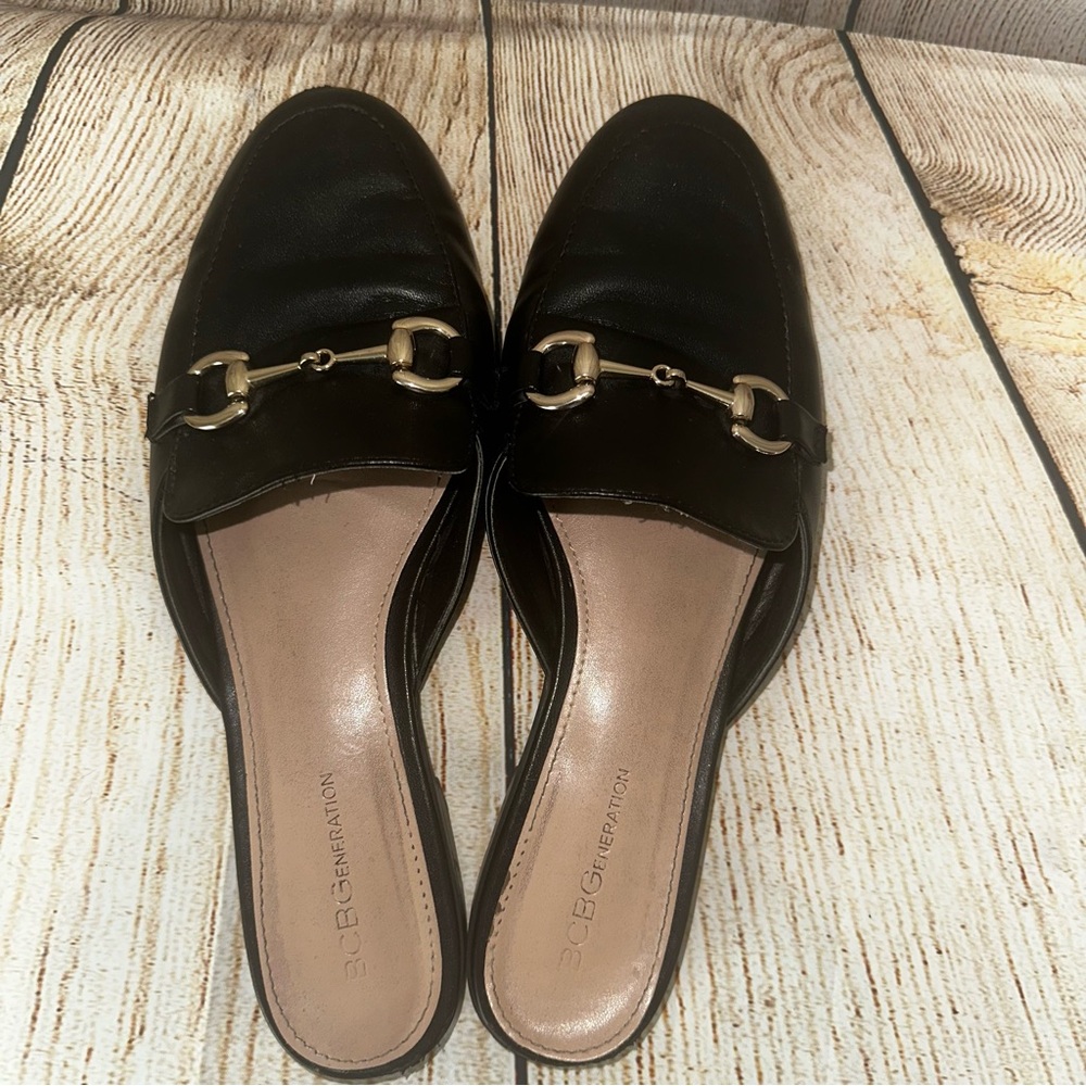 BCBGeneration Black Mules with Gold Accent